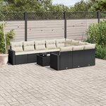 vidaXL Salon de jardin 11 Pièces avec coussins noir résine tressée