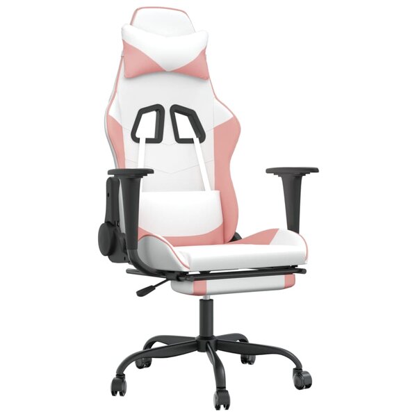 vidaXL Chaise de jeu avec repose-pied Blanc et rose Similicuir