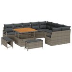 Ensemble de Canapés de Jardin 12 Pièces avec Coussins Gris Poly Rattan Acacia