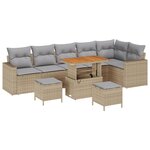 Ensemble de Canapé de Jardin vidaXL 9 Pièces avec Coussins Beige Poly Rattan Acacia
