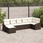 vidaXL Ensemble de Salle à Manger de Jardin de 7 pièces avec Coussins Rattan en Poly Marron
