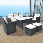 vidaXL Mobilier à dîner de jardin 6Pièces et coussins Résine tressée Noir