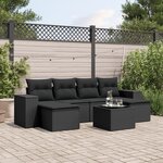 vidaXL Salon de jardin 7 Pièces avec coussins noir résine tressée