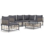 vidaXL Salon de jardin 6 Pièces avec coussins anthracite résine tressée