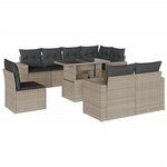 vidaXL Salon de jardin 9 Pièces avec coussins gris clair résine tressée
