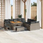 Set de Canapé de Jardin 13 Pièces Avec Coussins Gris Poly Rattan Acacia