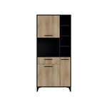 Buffet haut de cuisine - 3 portes et 1 tiroir - Mélamine chêne et noir - 80 x 40 x 178 cm