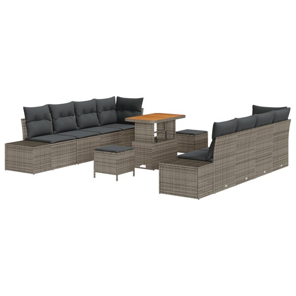Ensemble de canapé de jardin 11 pièces avec coussins gris poly rattan acacia