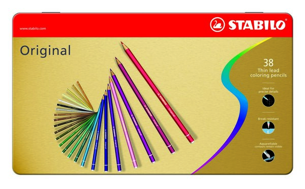 Boite métal 38 Crayon de couleur ORIGINAL mine fine partiellement aquarellable STABILO