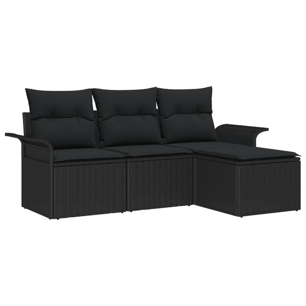 vidaXL Ensemble de canapé de jardin de 4 pièces avec coussins noir en poly rotin