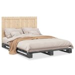 vidaXL Cadre de lit avec tête de lit gris 140x200 cm bois pin massif