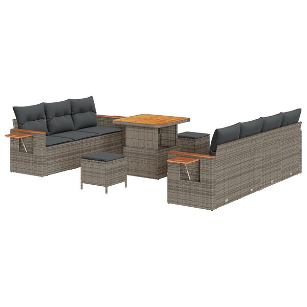 Ensemble de canapé de jardin vidaXL de 10 pièces avec coussins gris en poly rattan et acacia