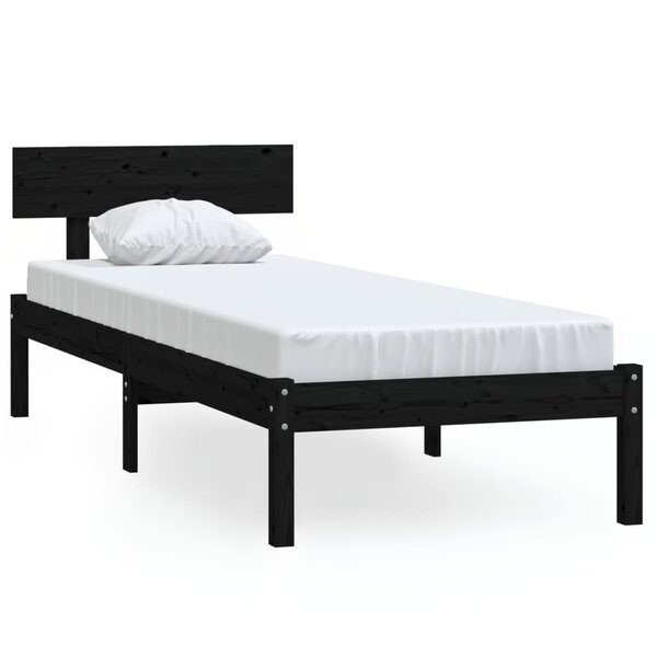 vidaXL Cadre de lit Noir Bois massif 75x190 cm Petit simple