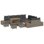 Ensemble de canapé de jardin vidaXL 14 pièces avec coussins Gris Poly Rattan Acacia