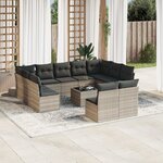 vidaXL Salon de jardin avec coussins 12 Pièces gris clair résine tressée