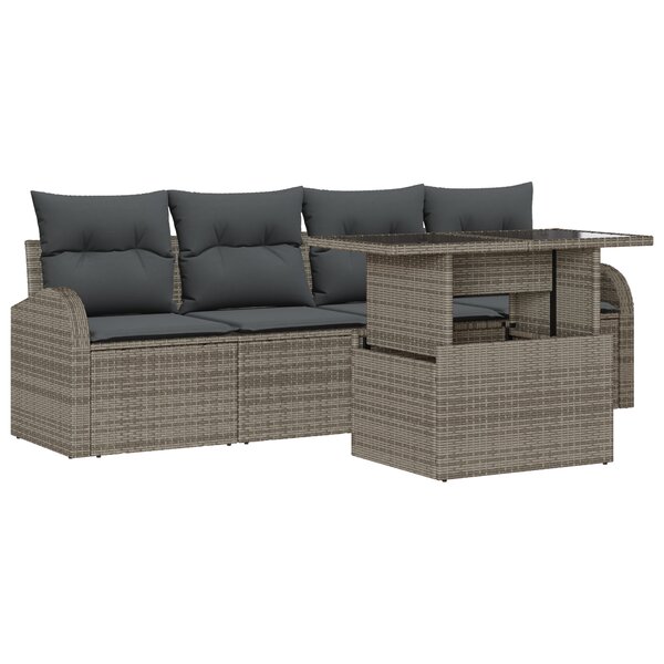 Ensemble de canapé de jardin 5 pièces gris en poly rotin