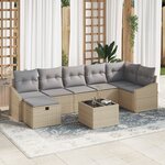 vidaXL Ensemble de canapé de jardin 8 pièces avec coussins Beige Poly Rotin