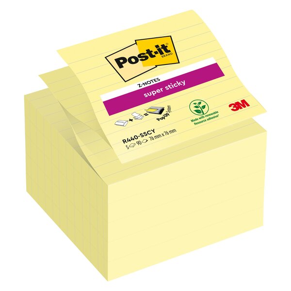 Z-notes jaunes post-it 101 x 101 mm - bloc de 90 feuilles - lot de 5