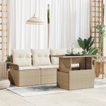 vidaXL Ensemble de canapé de jardin 5 pièces avec coussins beige en poly rotin