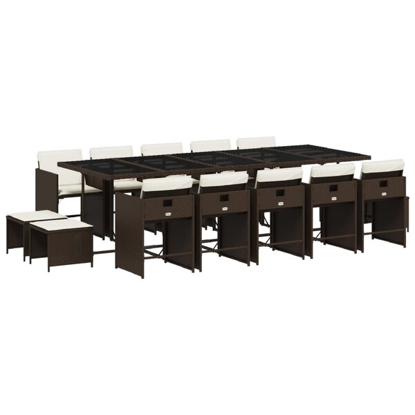 vidaXL Ensemble à manger de jardin avec coussins 15 Pièces marron rotin