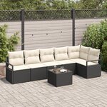 Ensemble de canapé de jardin de 6 pièces avec coussins en rotin poly brun
