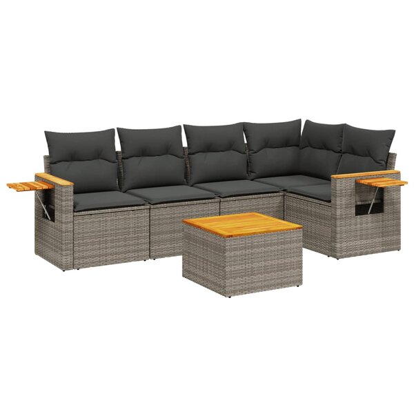 vidaXL Salon de jardin 6 Pièces avec coussins gris résine tressée