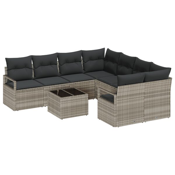 Ensemble de Canapé de Jardin de 9 Pièces vidaXL avec Coussins Gris Clair Poly Rattan