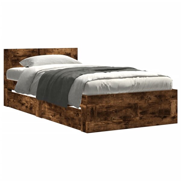 vidaXL Cadre de lit et tête de lit sans matelas chêne fumé 100x200 cm