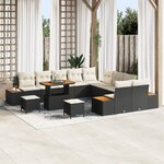 Ensemble de canapé de jardin vidaXL 13 pièces avec coussins noirs en poly rattan et acacia