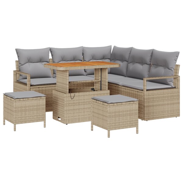 vidaXL Ensemble de Canapés de Jardin 8 Pièces avec Coussins Beige Poly Rotin Acacia