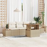 Ensemble de Canapé de Jardin vidaXL 5 pièces avec Coussins Beige Rattan Poly