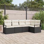 Ensemble de Canapé de Jardin de 5 Pièces avec Coussins Rattan Poly Noir
