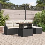 vidaXL Ensemble de salle à manger jardin 6 pièces avec coussins noir poly rattan acacia