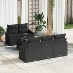 vidaXL Canapé de Jardin 6 Pièces avec Coussins en Poly Rattan Noir