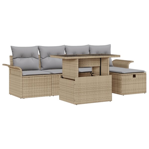 Ensemble de canapé de jardin vidaXL 6 pièces avec coussins rattan beige
