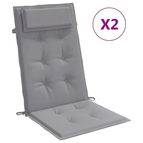 vidaXL Coussins de chaise à dossier haut lot de 2 gris tissu oxford