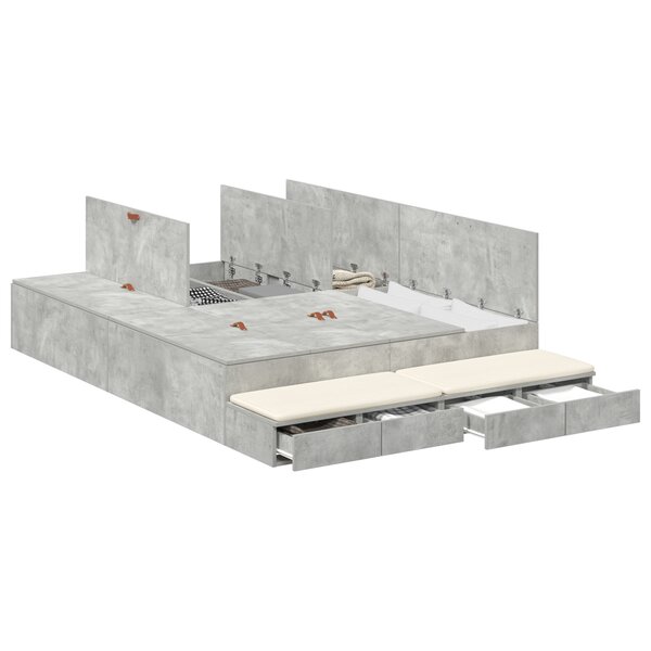 vidaXL Cadre de lit de rangement Gris béton 135x190 cm