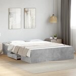 vidaXL Cadre de lit avec tiroirs sans matelas gris béton 150x200 cm