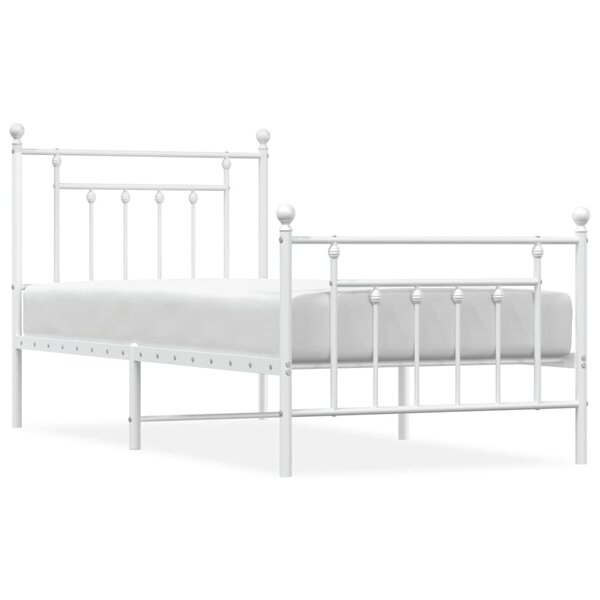 vidaXL Cadre de lit métal avec tête de lit/pied de lit blanc 90x200 cm