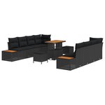 vidaXL Ensemble de 11 Pièces de Canapé de Jardin avec Coussins Noir Poly Rattan Acacia