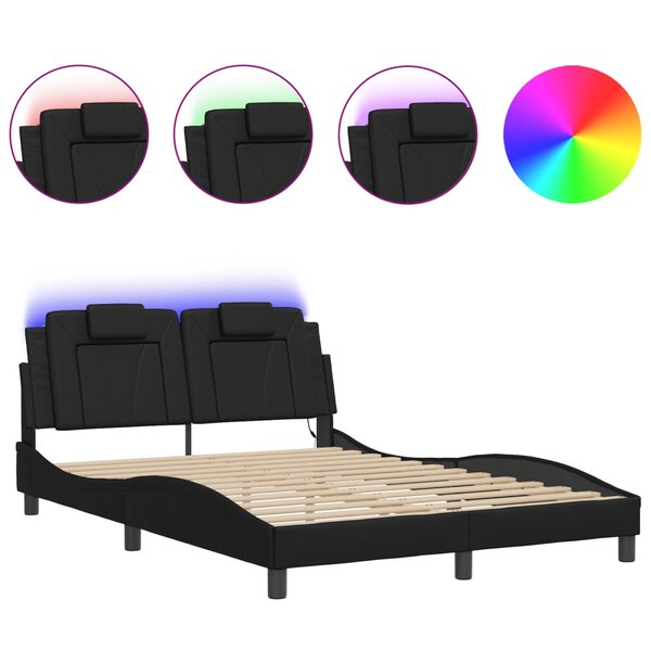 vidaXL Cadre de lit avec LED sans matelas noir 140x190 cm