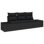 vidaXL Ensemble de Canapé de Jardin 3 Pièces avec Coussins Noir Poly Rotin