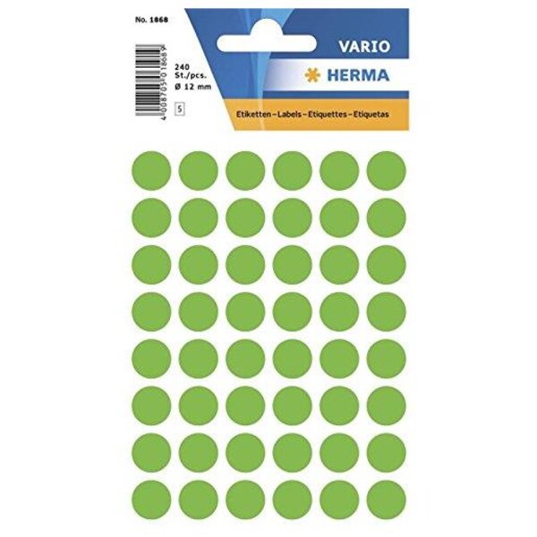 Etui 240 étiquettes multi-usages ronde 12 mm vert fluo herma