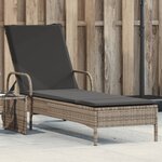 vidaXL Chaise longue avec roues et coussin gris résine tressée