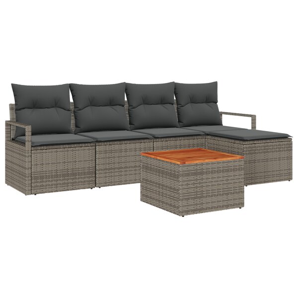 Ensemble de Canapé de Jardin 6 Pièces avec Coussins Gris Rattan Synthétique Acacia