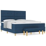 vidaXL Lit à Sommier avec Matelas & Banc Bleu 180x200 cm Tissu