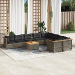 vidaXL Salon de jardin avec coussins 10 Pièces gris résine tressée