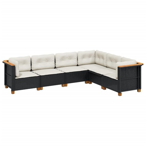 vidaXL Salon de jardin 6 Pièces avec coussins noir résine tressée