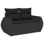vidaXL Canapé de jardin avec coussins 2 places noir résine tressée