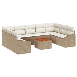 vidaXL Ensemble de canapé de jardin 10 pièces avec coussins Beige Poly Rotin Acacia
